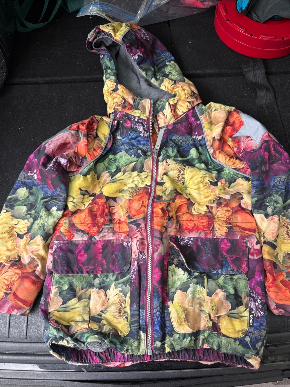 Molo Kids Floral Hooded Puffer Jacket - Multicolor (Yellow, Green, Purple, Pink)